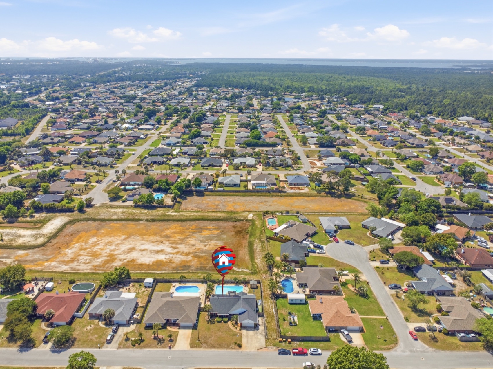 Aerial view of the neighborhood